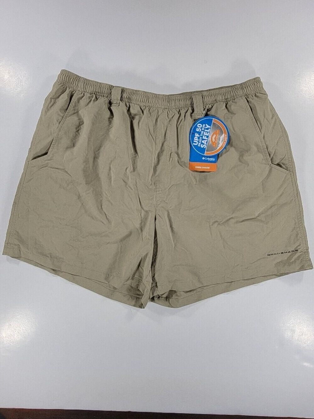 NEW Columbia PFG Shorts Mens XL Beige Clearwater Shores Water Trunks Fishing